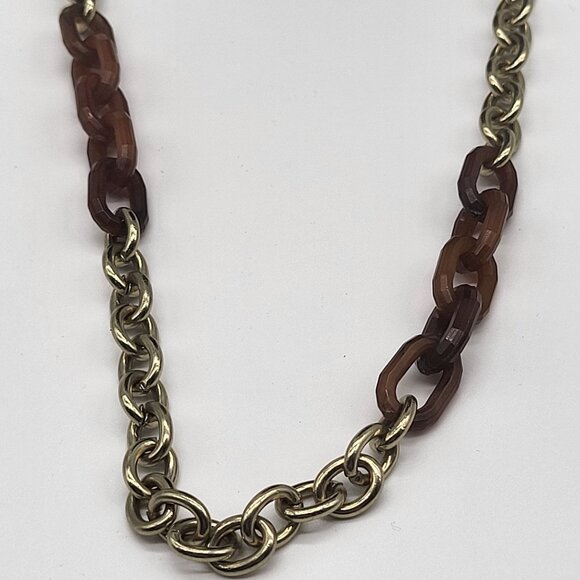 J. Crew Gold Tone Cable Chain Brown Acrylic Mixed Necklace - Picture 2 of 8